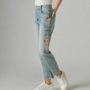 Lucky Brand Drew Mom Jean Amaragosa Tribal Embroidered